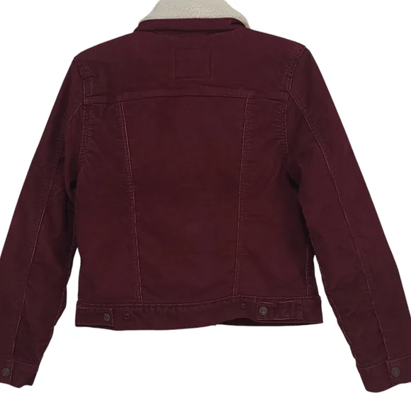 NWT Levi's Original Trucker Jacket Corduroy Sherpa Women's XS Irregular Burgundy - Picture 4 of 16